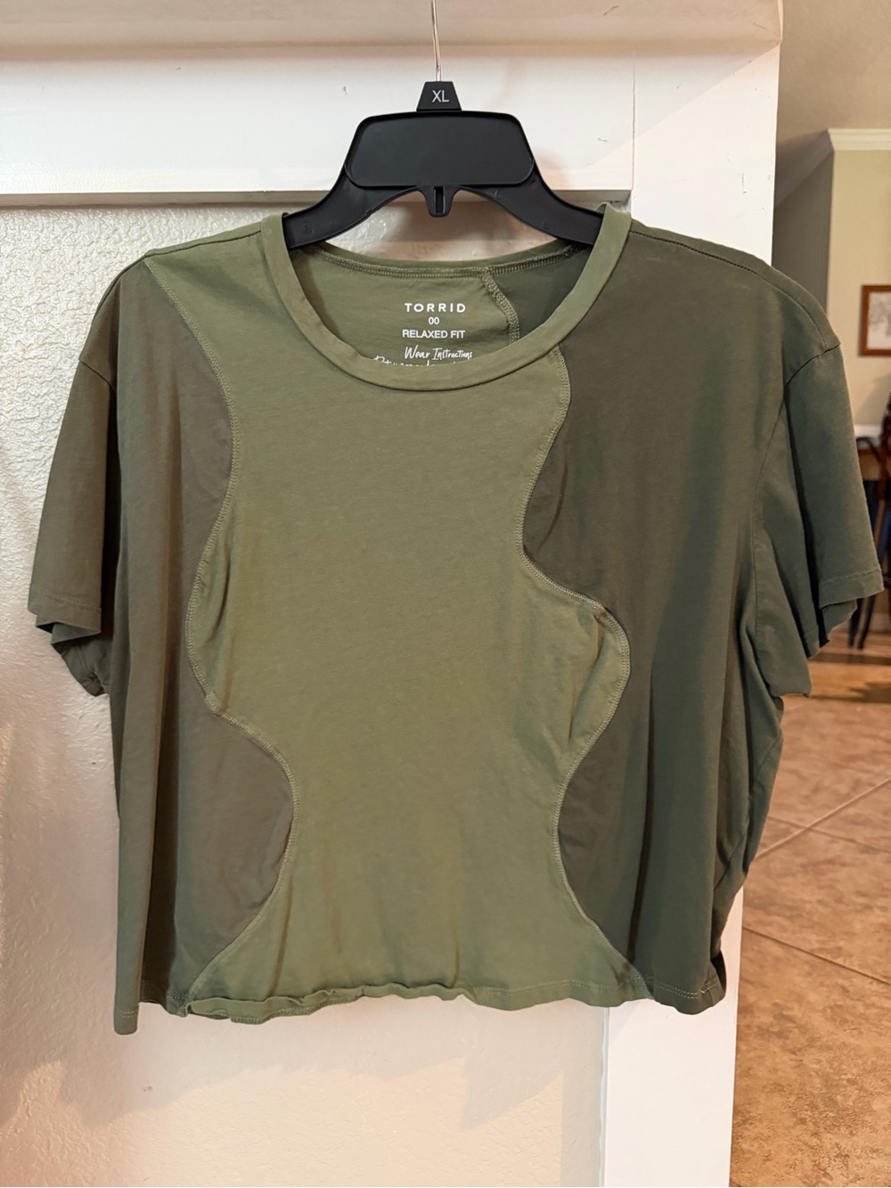 torrid Olive Patchwork Relaxed Fit Short Sleeve Tee